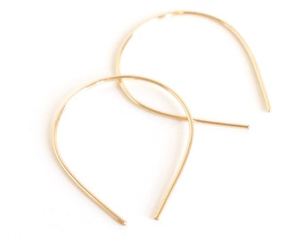 Tiny Gold Hoops, Delicate Hoops, Minimal Curved Hoop, Dainty Goldfill Hoops, Hypoallergenic Earrings - Slip Hoops