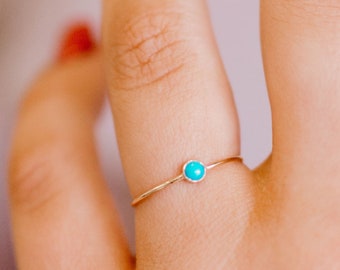 Tiny Turquoise Ring, Ethical Gemstone Stacking Ring, Arizona Turquoise Ring, Minimal Turquoise, Minimal Gold Ring - Turquoise Micro Dot Ring