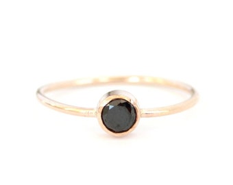 Black Solitaire Ring, Black Stone Ring, Ethical Stone, Black and Gold, Delicate Stone Stacking Ring, Gift for Her - Black Circa Ring