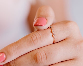 Beaded Anxiety Ring, Fidget Ring, Spinning Bead Ring, Dainty Gold Ring, Thin Stacking Ring, Tiny Gold Ring - Abacus Ring