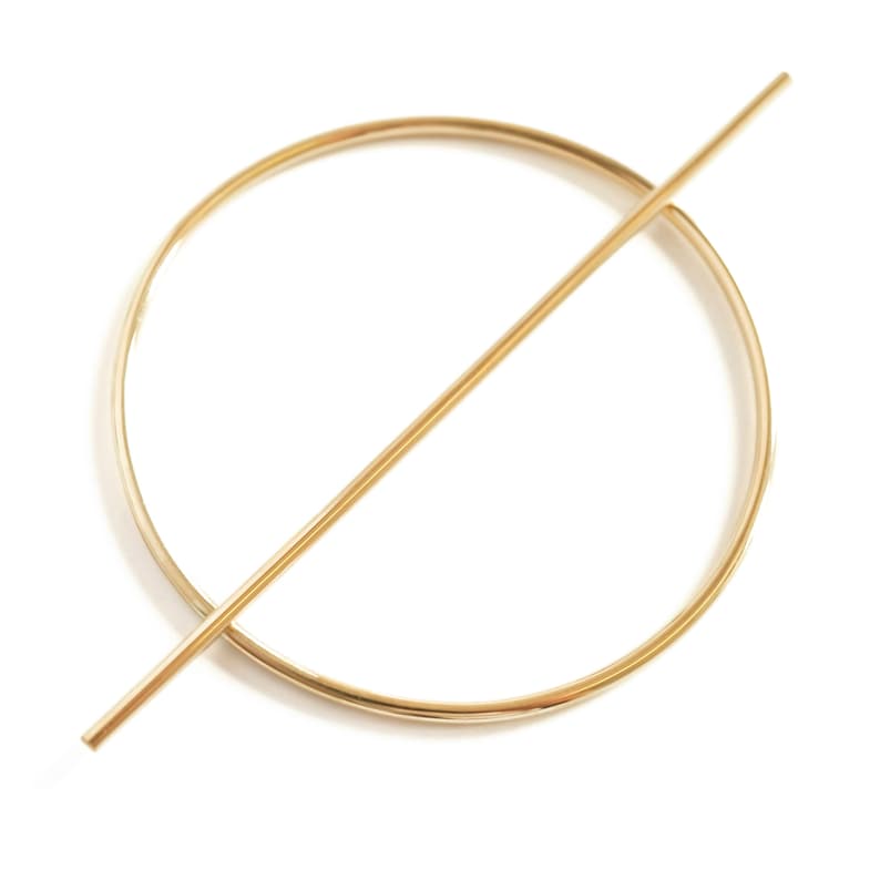 Minimal Brass Hair Pin, Round Hair Piece, Simple Hair Accessory, Medium Fine Hair Pin, Brass Hairpin Brass Mini Orbital Hair Pin image 1
