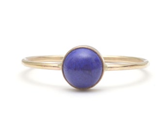 Blue Lapis Ring, Blue Solitaire, Gemstone Ring, Right Hand Ring, Delicate Gold Ring, Blue and Gold, 6mm Stone Ring - Lapis Gumdrop Ring