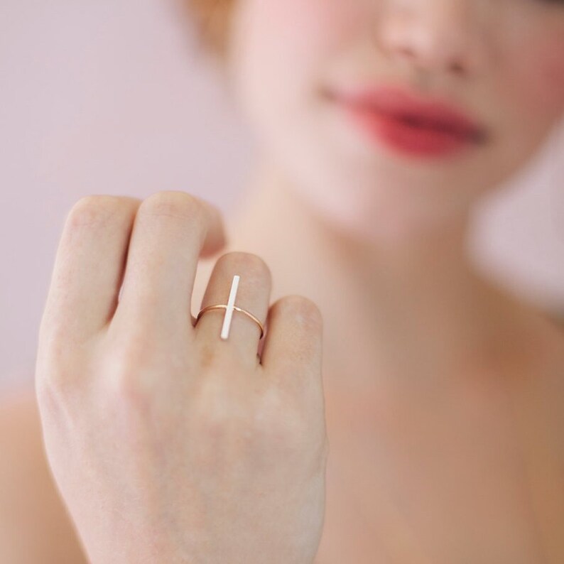 Modern Cross Stitch Stacking Ring Line Ring Simple Gold Etsy