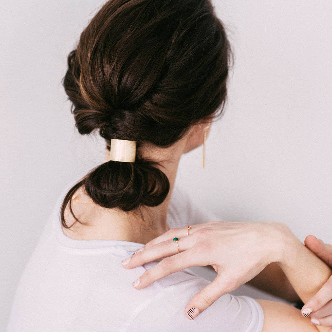 Brass Pony Tail Cover, Modern Hair Tie Cover, Metal Hair Accessory, Metal Ponytail Cover, Simple Hair Tie - Brass Cusp Hair Tie