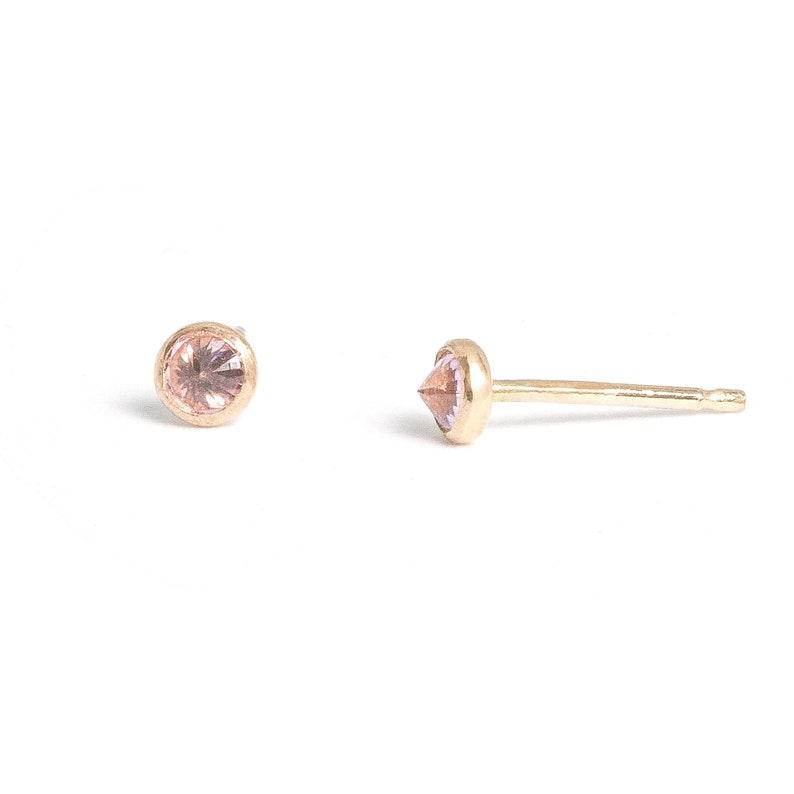 Tiny Pink Posts, Minimal Studs, Pink Stone Earrings, Tiny Posts, Pink Spike, Pink Crystal Spike, Pink and Gold Tiny Pink Spike Posts image 1