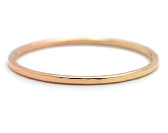 Single Thin Gold Ring, Hammered, Simple Stacking Ring, Tiny Gold Stacking Ring, 14k Gold Fill Ring, Simple Wedding Band - Slim Stacking Ring