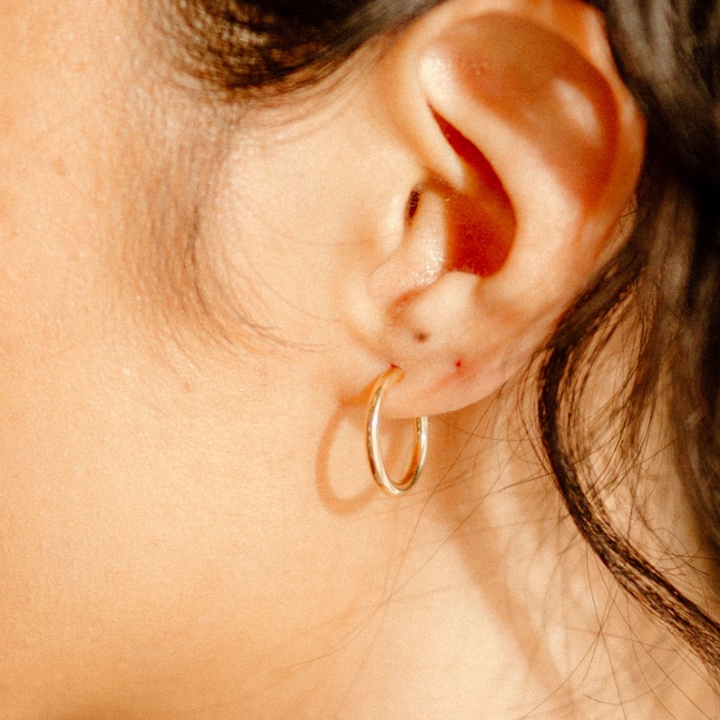 Gold Hoop Earrings, Simple Gold Hoops, Lightweight Hoops, Everyday Earrings, Minimal Gold Hypoallergenic Hoops, Chunky Pipe Hoops image 7