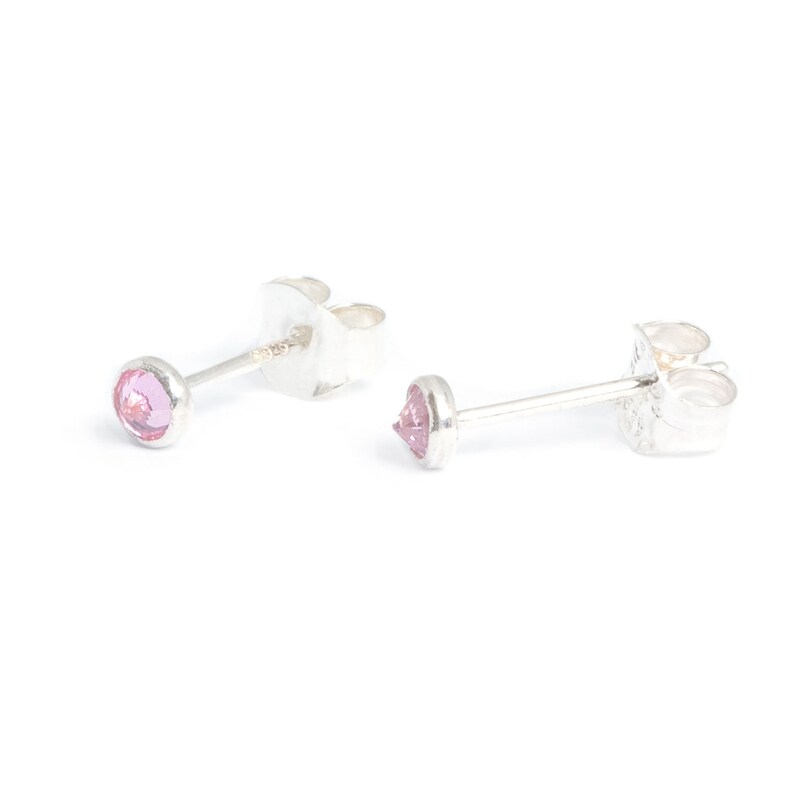 Tiny Pink Posts, Minimal Studs, Pink Stone Earrings, Tiny Posts, Pink Spike, Pink Crystal Spike, Pink and Gold Tiny Pink Spike Posts image 2