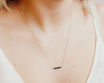 Tiny Black Stone Necklace, Delicate 14k Gold Fill Necklace with Black Spinel Stones, Dainty Gold Jewelry - Ellipsis