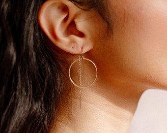 Delicate Ear Threads, Minimal Threaders, Tiny Gold Earrings, Dainty Goldfill Thread Earrings, Hypoallergenic Earrings - Trace Ear Thread