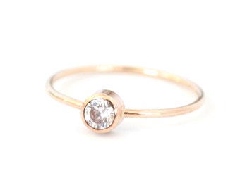 Clear Stone Ring, Simple Gold Gemstone Ring, Clear Cubic Zirconia Ring, Thin Ring, Dainty Gold Ring, Engagement Ring - Clear CZ Circa Ring