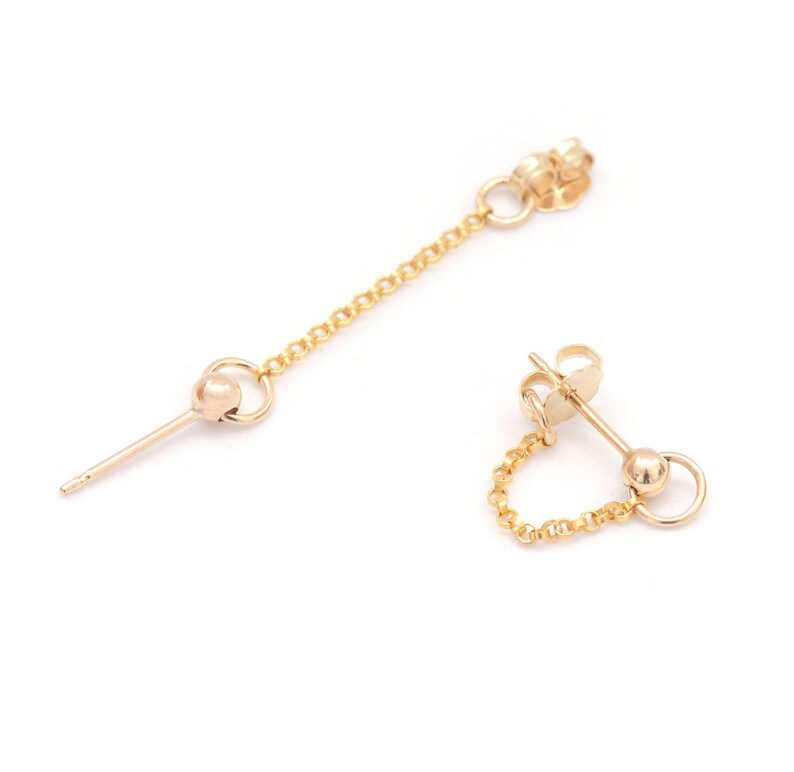 Tiny Gold Chain Post Earrings, Hypoallergenic Gold Earrings, Minimal Earrings, Dainty Chain Posts, Little Chain Studs Lasso Posts image 2