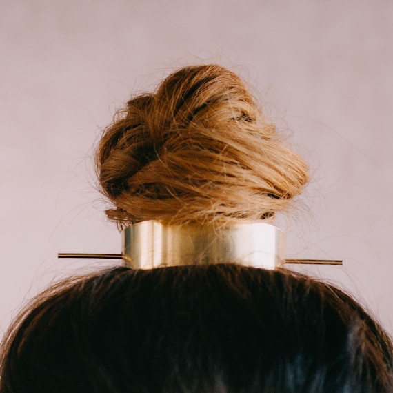 Brass Top Knot Hairpin, Modern Hair Slide, Metal Hair Accessory, Minimal Brass  Hair Pin, Messy Bun Cover Top Knot Crown Hair Pin 