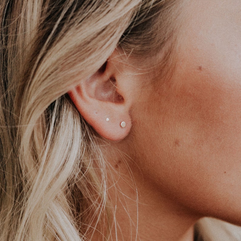 Ultra Tiny Dot Posts, Tiny Gold Earrings, Dainty Gold Studs, Mini Dot Earrings, Little 14k Gold Posts, Tiniest Posts Ghost Posts 画像 4