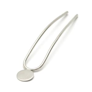 Modern Silver Hair Pin, Mini Hair Pin, Circle Hair Stick, Tiny Silver Hair, Silver Hairpin Gift for Her - White Brass Mono Mini Hair Pin