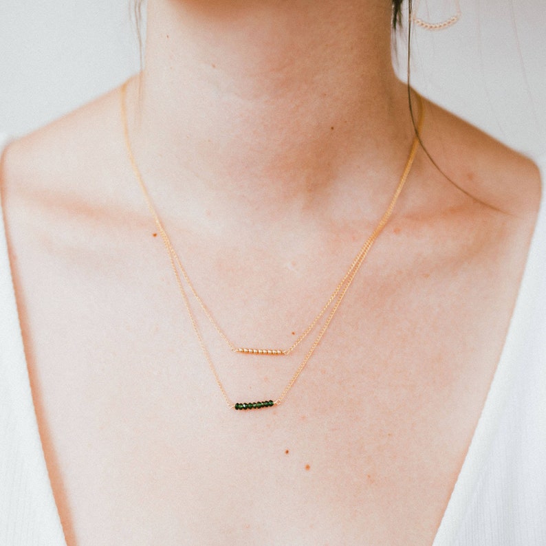 Tiny Gold Beaded Necklace, Minimal Gold Necklace, Tiny Layering Necklace, Dainty Gold Necklace, 14k Gold Fill Necklace Ellipsis Necklace image 3