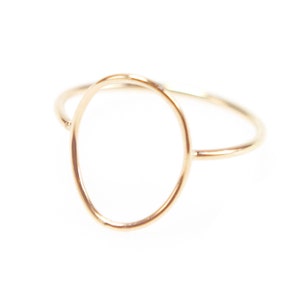 Thin Gold Circle Ring, Gold Wire Open Circle, Shaped Oval Ring, Minimal Stacking Ring, Dainty Jewelry - Open Oval Ring