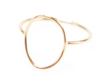 Thin Gold Circle Ring, Gold Wire Open Circle, Shaped Oval Ring, Minimal Stacking Ring, Dainty Jewelry - Open Oval Ring