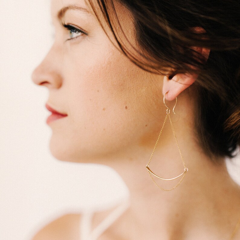 Swing Chain Earrings Delicate Gold Chain Earrings Bridesmaid Etsy
