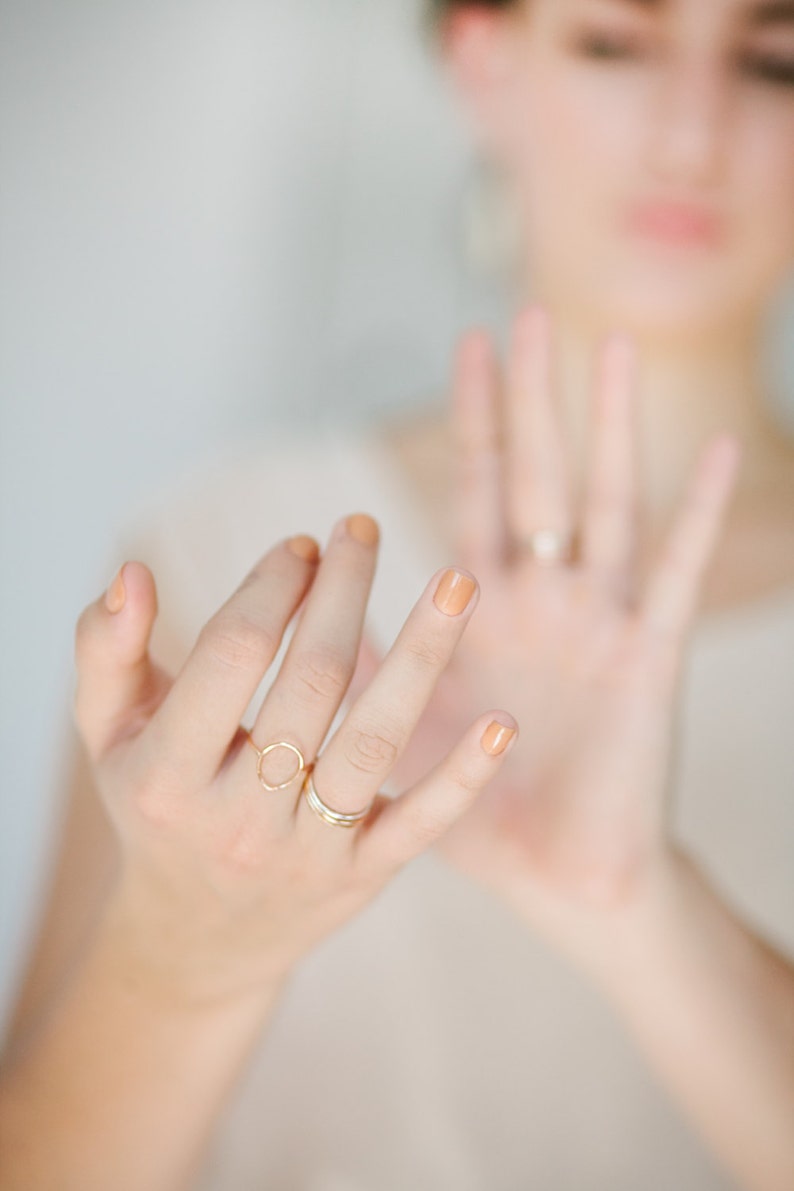 Thin Gold Circle Ring, Gold Wire Open Circle, Shaped Oval Ring, Minimal Stacking Ring, Dainty Jewelry Open Oval Ring image 5