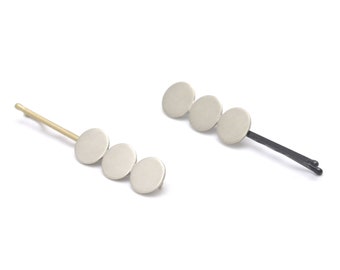 Silver Circle Bobby Pin, Épingle à cheveux argent moderne, Accessoire pour cheveux minuscules, White Brass Bobby Pin, Accessoire capi hair - White Brass Transit Bobbies