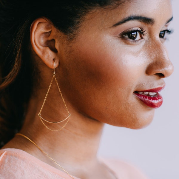 Swing Chain Earrings, Delicate Gold Chain Earrings, Bridesmaid Earring, Gold Fill Chain, Minimal Gold Earring, Gift for Her - Verge Earrings