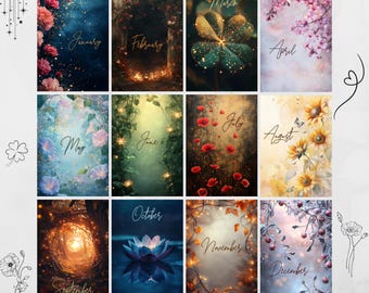 Printable Journal Cover PNG Bundle Seasonal Floral Notebook Pages Aesthetic Planner Inserts A4 A5 Digital Whimsical Scrapbook Art