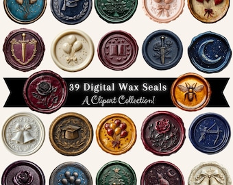 Elegant Wax Seal Clipart Bundle: Retro Emblem PNG Designs, Junk Journal Stickers (Digital Download)
