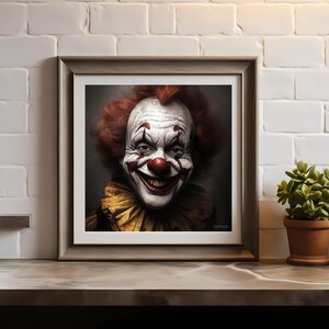 Amused Creepy Clown Wall Art PNG | Dark Carnival Aesthetic | Halloween Horror Decor | Digital Download |  Square 24x24 Inch PNG 300 DPI