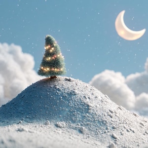 Claymation carte postale arbre enneigé croissant de lune carte de Noël rétro hiver décor fête scène de vacances papeterie cadeau 5,5 x 4,25