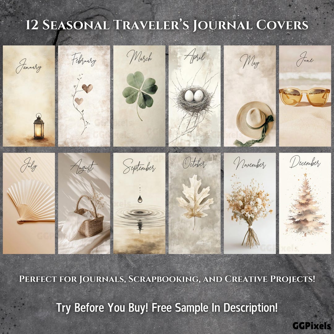 Seasonal Traveler's Journal Cover Pages: Minimalist Printable PNG Bundle (digital Download) - Etsy