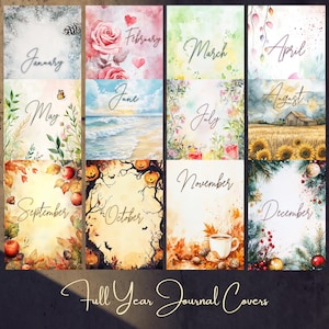 Watercolor A5 Journal Cover Designs: Monthly Seasonal PNG Bundle (Digital Download)