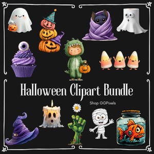 Cute Halloween Clipart Bundle PNG Set Ghost Witch Candy Corn Digital Halloween Graphics for Classroom Crafts & Spooky Sublimation Clip Art