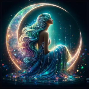 Carte postale déesse céleste croissant de lune scène fantastique galaxie mystique art cadeau d'encouragement spirituel pour elle en pensant à vous 5,5 x 4,25