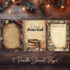 Printable Reading Journal Pages A5 Book Tracker Literary Log Favorite Quotes List Digital Download Vintage Book Lover Journal Cover PNG