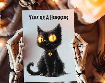 Spooky Black Cat Clipart, Glowing Eyes Halloween PNG, Creepy Pet