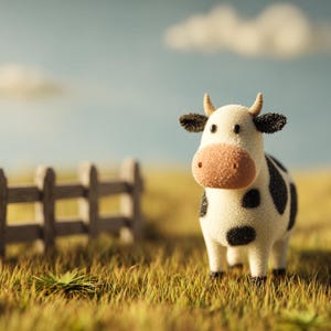 Carte postale vache Claymation, scène de pâturage rural Style rétro Art animalier de la ferme, cadeau campagnard mignon pour elle ou lui, carte décorative agricole 5,5 x 4,25