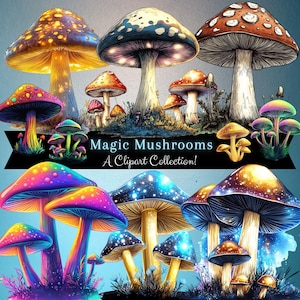 Magic Mushroom Clipart Bundle: 12 Psychedelic PNG Designs (Digital Download)