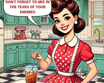 Vaso delgado retro de ama de casa de 20 oz PNG: Humor negro, sarcasmo, arte de cocina (descarga digital)