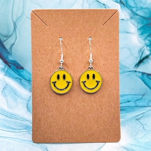 90s smiley face earrings, smiley face earrings, smiley earrings, dangle earrings, fish hook earrings, sterling silver, 90s aesthetic earring