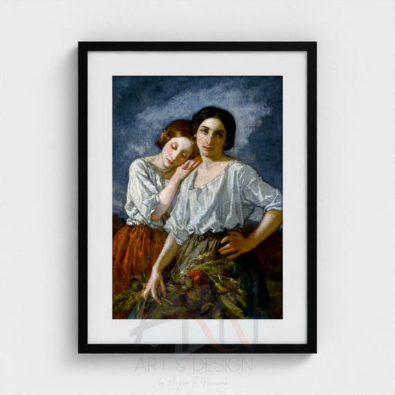 Two Sisters 1857 by Thomas Couture Digital File, Vintage French Oil Painting, Romantic Portrait Art, Classic Academic Art Print