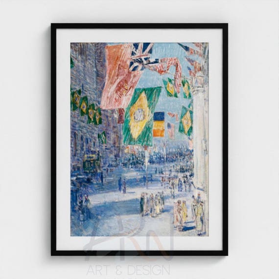 Childe Hassam Avenue of the Allies Vintage Impressionist Flag Painting Patriotic Wall Art WWI