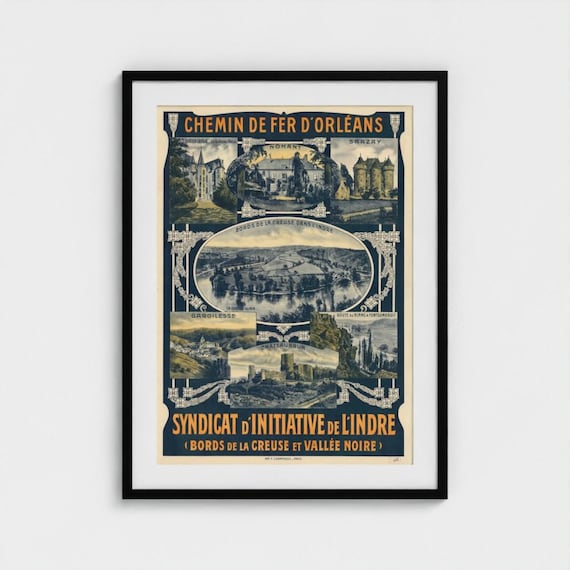 Printable Vintage French Travel Poster, Indre Chateau Wall Art, Chemin de Fer d'Orleans, Antique Print, Aesthetic Digital Download