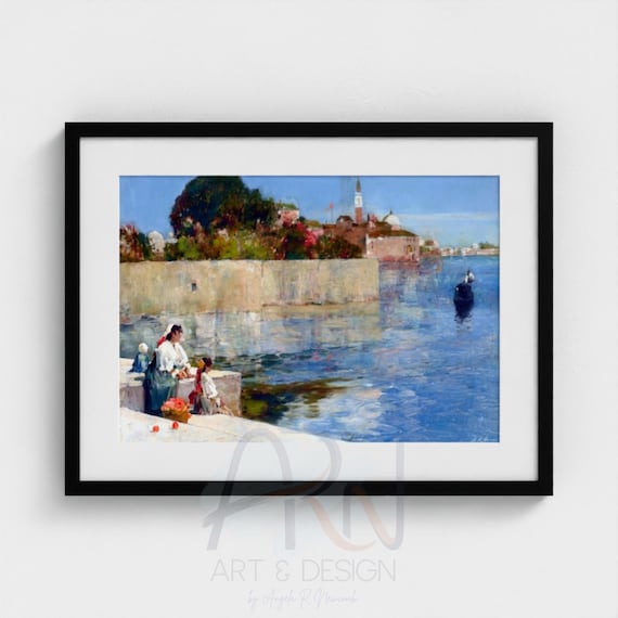 Vintage Venice Oil Painting Digital Download | Venetian Gondola Coastal Wall Art | Impressionist Print | 300 DPI High Res Printable Art