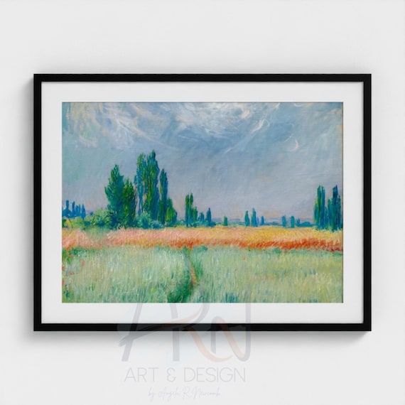 Claude Monet Field of Poppies Impressionist Art Print, Light Oak Wood Framed Canvas Wall Art for Bedroom or Kitchen Decor