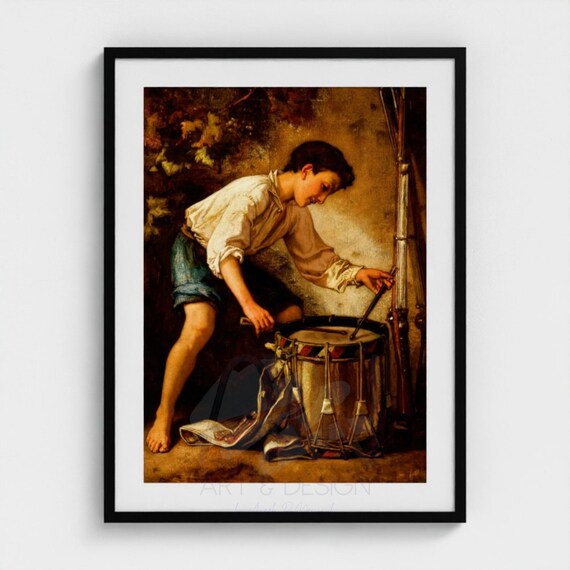 Vintage Drummer Boy Printable Wall Art Antique Oil Painting Print Dark Moody Fine Art Digital Download