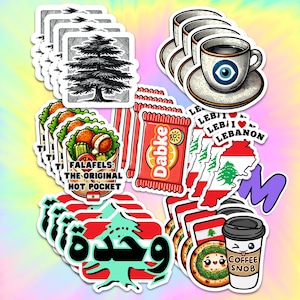 Lebanese Waterproof Sticker Set of 28 | Large Cute Decals for laptops, note books, water bottles, Lebanese Gifts
