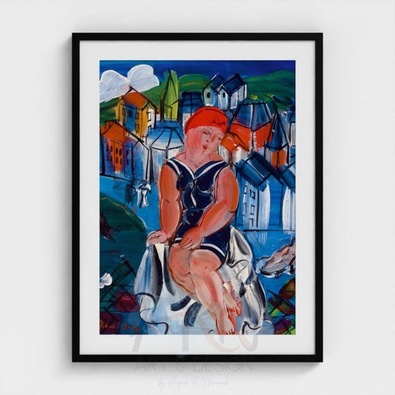 Raoul Dufy Print, Petite Baigneuse a Sainte-Adresse, French Fauvism Art, Colorful Beach Poster, Nautical Wall Art, Eclectic Digital Download