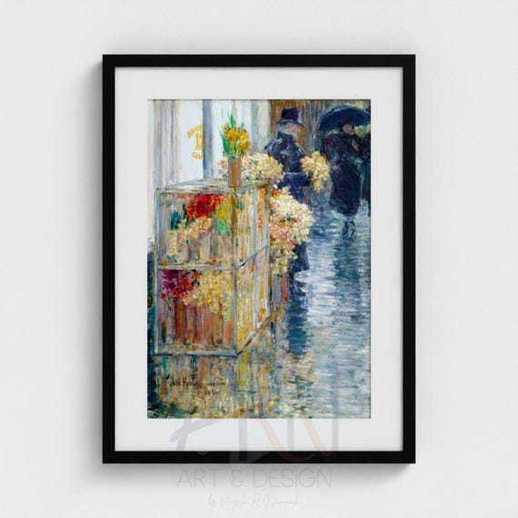 Vintage Flower Market Printable Art | Childe Hassam The Flower Seller | American Impressionism Decor | High Res 300 DPI Digital Download
