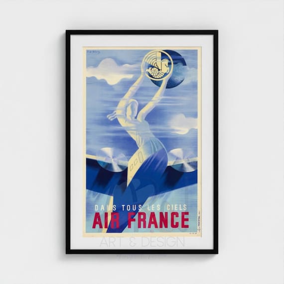 Vintage Air France Poster Digital Download Art Deco Aviation Print French Travel Wall Art Printable Dans Tous Les Ciels